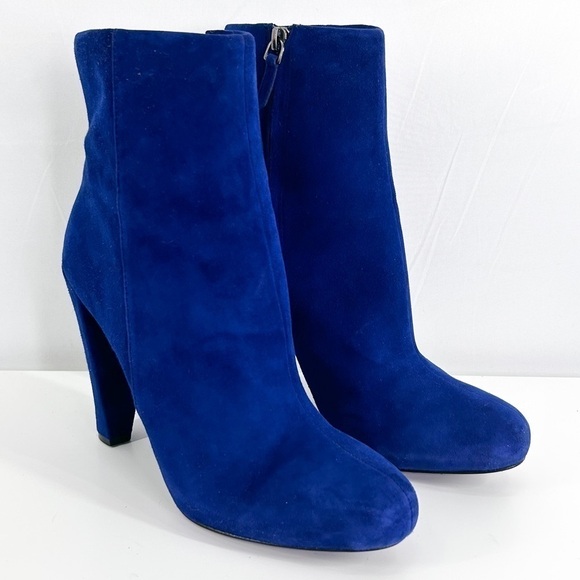 Theory Debra Bright Cobalt Blue Suede Heeled Booties size 8.5 - Picture 2 of 8